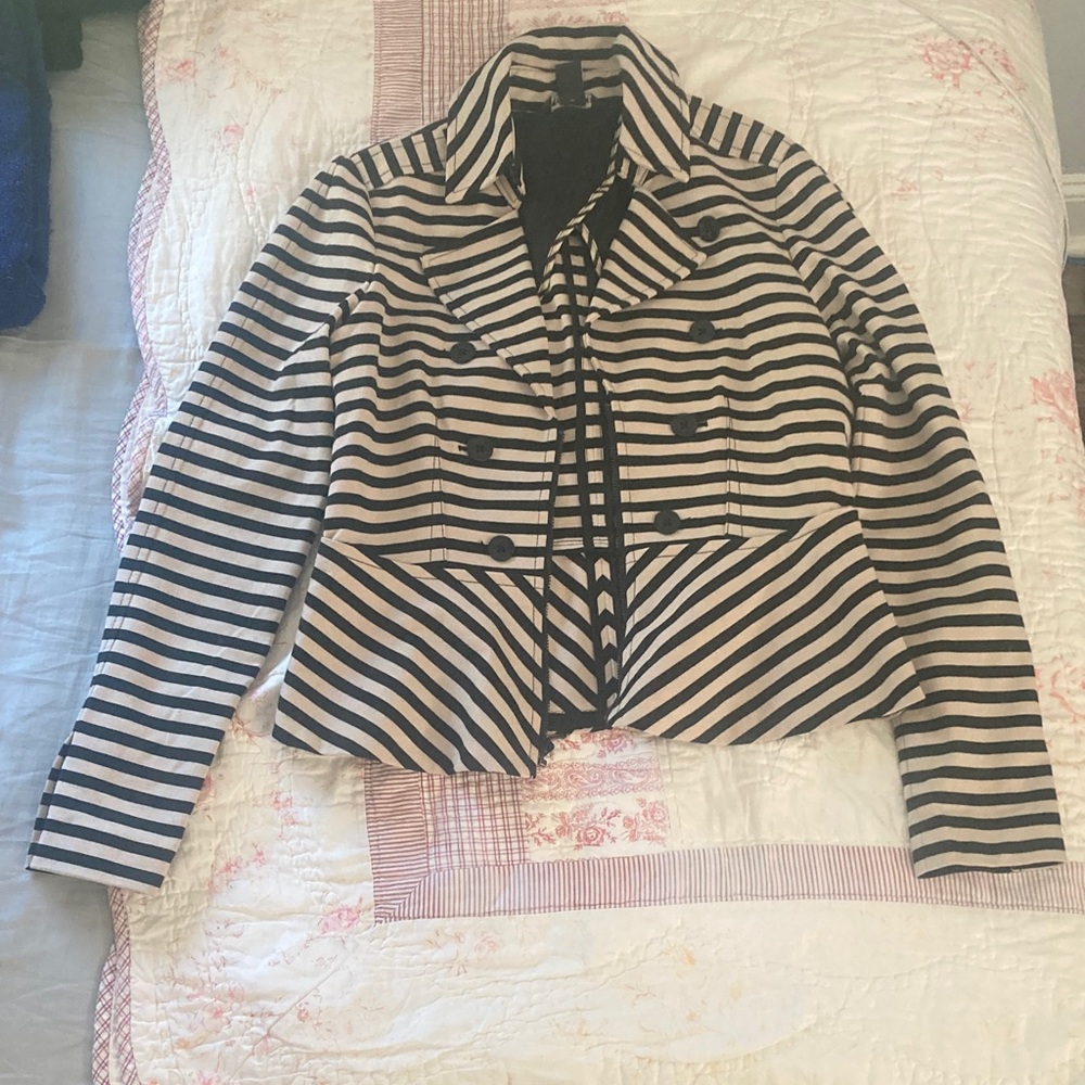 White House Black Market Black and White Striped Blazer